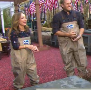 Chefs Giada and Curtis Stone wearing Ocean Spray Waders with Flex 2d patches on logo