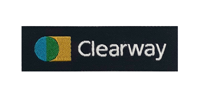Clearway Woven Label. PromoProducts. Orient woven labels. Custom sew on woven labels. Patches and Labels. Orient woven label. Clearway sew on label for Patagonia labels.